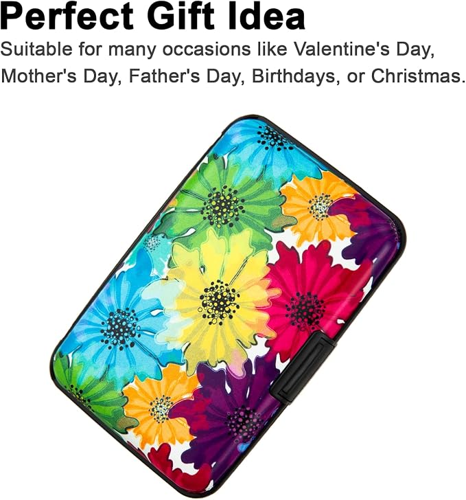 Credit Card Holder, Metal Card Wallet RFID Blocking Mini Slim Aluminum Business Hard Card Case for Women Men (Motley Floral) - Image 7