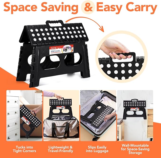 9 Inch Folding Step Stool, 15 Inch Extra-Wide, 300 lbs, Black | Non-Slip Heavy Duty Foldable Step Stool for Kids and Adults, Extra-Wide for Comfort and Stability, for Bathroom and Kitchen - Image 6
