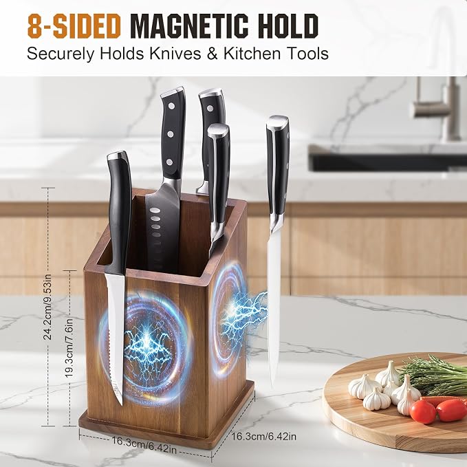 Magnetic Knife Holder without Knives, Acacia Wood Kitchen Utensil Holder with Strong Magnet, Universal Knife Block for Knives, Scissors & Utensils - Image 2