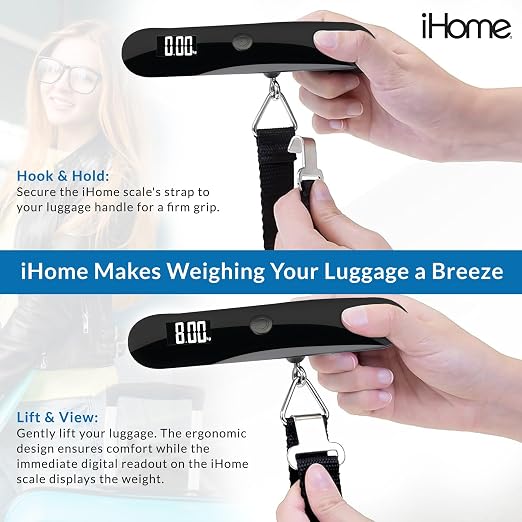 iHome Digital Luggage Scale - 110lbs Portable Suitcase Scale with LCD Display - Luggage Weight Scale (220LSGL2BL) - Image 2