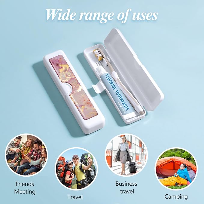 2 Pcs Toothbrush Travel Case - Colorful Pattern, Holder and Covers for Toothbrushes, Includes Tongue Scraper Case - Image 6