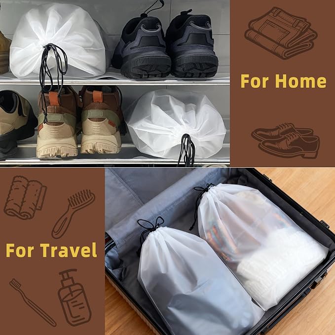 LazyMe Clear Shoe Bags for Travel, 11.8 x 15.7 Inch, 12 Pcs | Waterproof Drawstring Shoe Bags, Shoe Storage and Packing Bags, Travel Essentials for Women and Men - Image 5