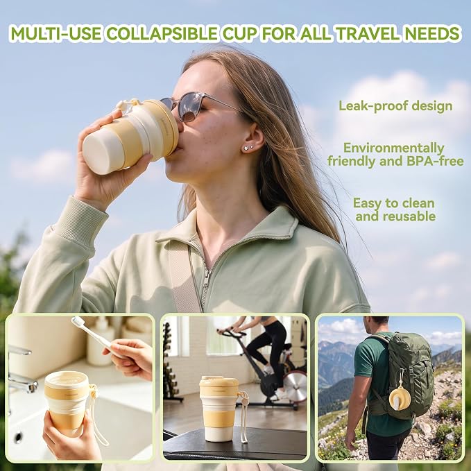 Collapsible Silicone Water Bottle, Leakproof for Travel Camping | Reusable Foldable Water Cup, Pocket Size for Hiking Beach Gym Festival, Food-Grade Silicone, BPA-Free & Lightweight - Image 2