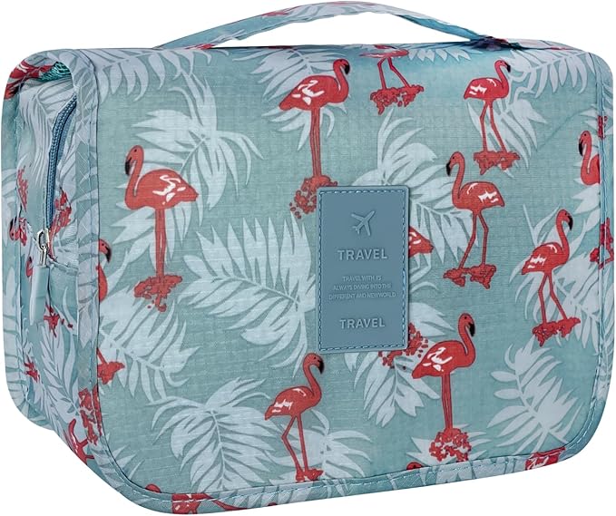 Lcsmaokin Large Capacity Toiletry Bag Travel Bag with Hanging Hook for Men and Women Waterproof Travel Cosmetic Bag Bathroom Storage Bag for Brushes Set,Full-Sized Shampoo,Accessories -Grey Flamingo by Lcsmaokin