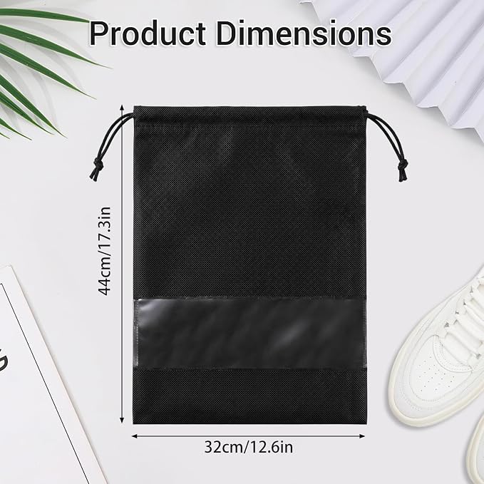 Travel Shoe Bags Non-Woven, Large Shoe Bags for Packing with Clear Window | 17.3" X 12.6" Dustproof Drawstring Travel Shoe Storage Bags Travel Essentials for Men & Women - Image 2