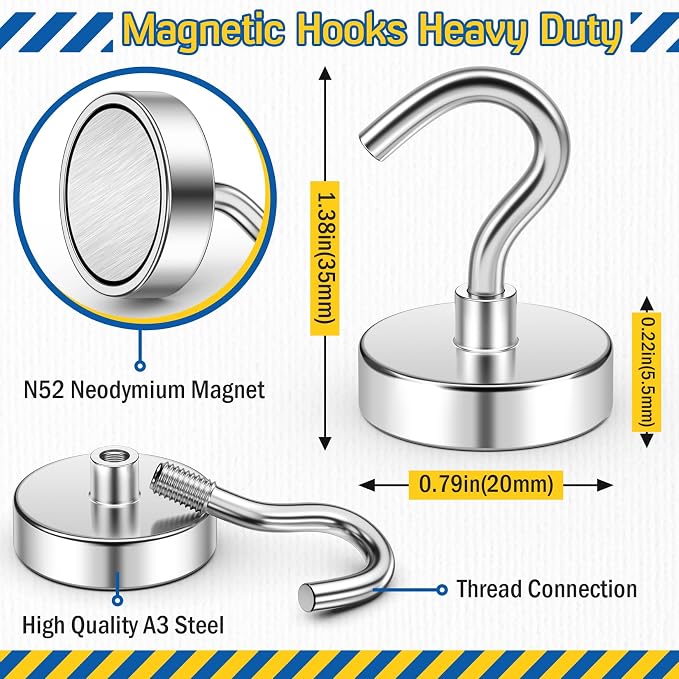 FINDMAG Magnet Hooks, 50LB+ Magnetic Hooks for Hanging, 6 Pack Silver | Heavy Duty Magnetic Hooks for Cruise Cabins, Home, Classroom, Fridge, Travel, Ship and Locker, Cruise Essentials 2026 - Image 6