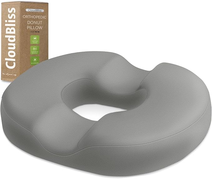 CloudBliss Donut Pillow Stadium Seat Cushion for Tailbone Pain Relief and Hemorrhoids, Memory Foam Seat Chair Cushion, Portable Seat Cushions for Bleachers, Car, Home & Office by CloudBliss