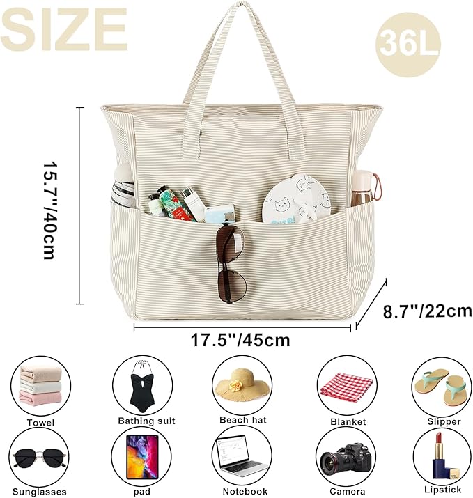 LEDAOU Beach Bag Waterproof Sandproof Women Beach Tote Pool Bag with Zipper for Swim Gym Grocery Travel with Wet Pocket | Sandproof - Image 4