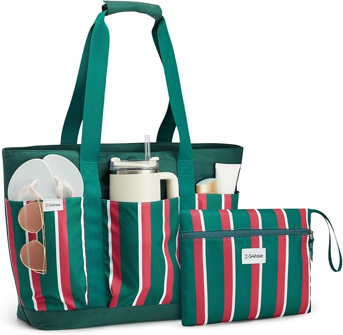G4Free Beach Bag, Waterproof Beach Tote Pool Bags for Women | Compatible with Cup, Large Capacity Sandproof Foldable for Weekender Travel Swim by G4Free