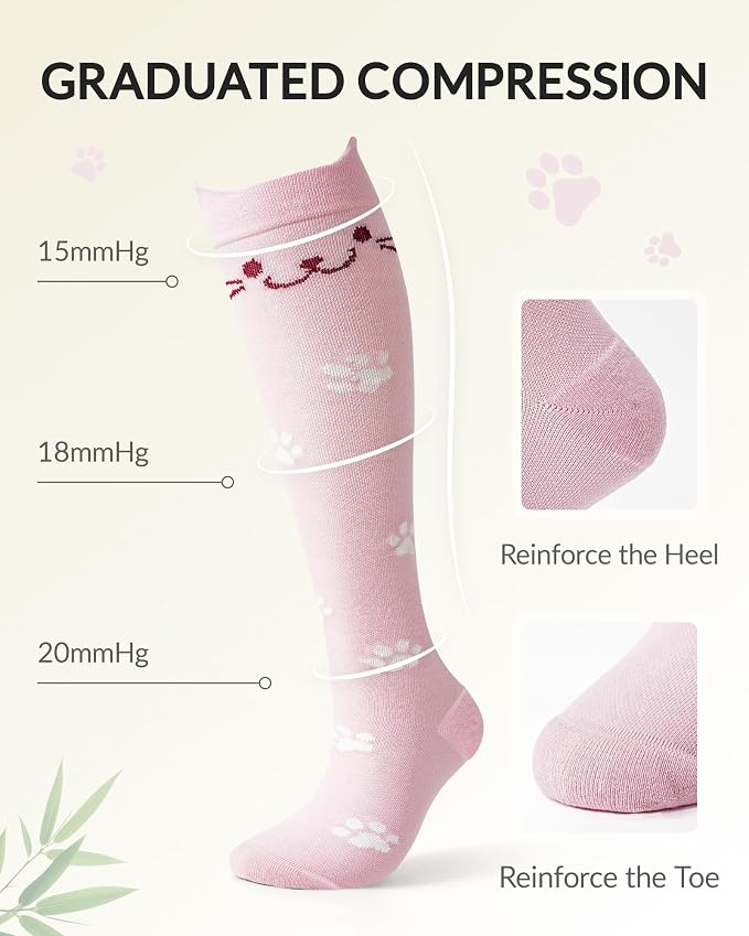 Jeasona Bamboo Viscose Compression Socks for Women 15-20 mmHg 3 Pack Cute Socks for Travel Nurses Pregnancy Daily Wear - Image 4