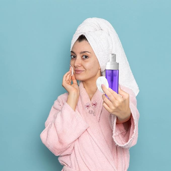 3-Pack Travel-Sized Foaming Pump Bottles - Empty Foaming Liquid Soap Dispensers - for Refillable Travel Hand Soap Shampoo Foaming Castile Cosmetics - BPA Free (100ml/3.3oz) (Purple) - Image 4
