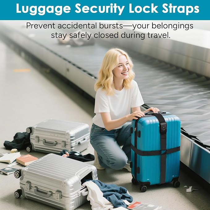 Travel Inspira TSA Accepted Long Luggage Cross Straps for Suitcases | Heavy-Duty Nylon; TSA-Approved Lock with Tag; Adjustable 103-200cm; Secure Black Strap; 20-28 Inch Bags; Anti-Burst - Image 3