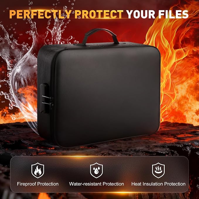 Kanhiro Fireproof Document Box with Lock - Upgraded Waterproof Fireproof Document Bag, Important Document Organizer, Fire Proof Safe for Home Documents, Passport, Laptop, Certificates - Image 2