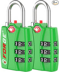 Forge Open Alert TSA Approved Luggage Locks - 3 Digit Combination, Easy Read Dials, Zinc Alloy Body - Ideal Travel Lock for Luggage, Suitcases, Bags & Toolboxes (Green 2 Locks) by Forge