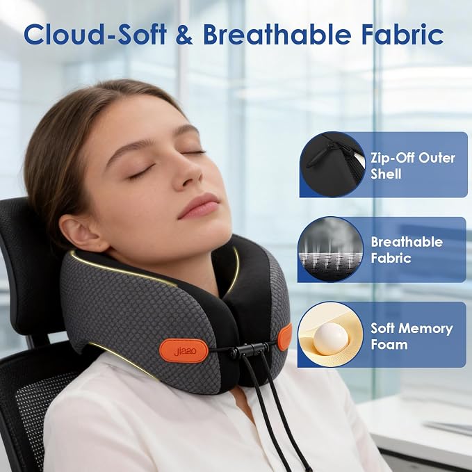 Travel Pillow Memory Foam Neck Pillow for Airplanes with Adjustable Neck Support, Includes Eye Mask, Earplugs & Storage Bag - Perfect for Flights, Road Trips, and Trains - Image 3