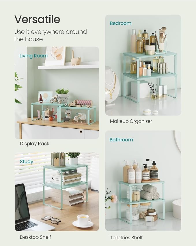 SONGMICS Cabinet Organizer Shelf, Set of 2 Spice Rack, Kitchen Storage | Kitchen Counter Storage Spice Rack, Bamboo, Steel, Moonlight Green, BYSTRO Collection UKCS002C01 - Image 5