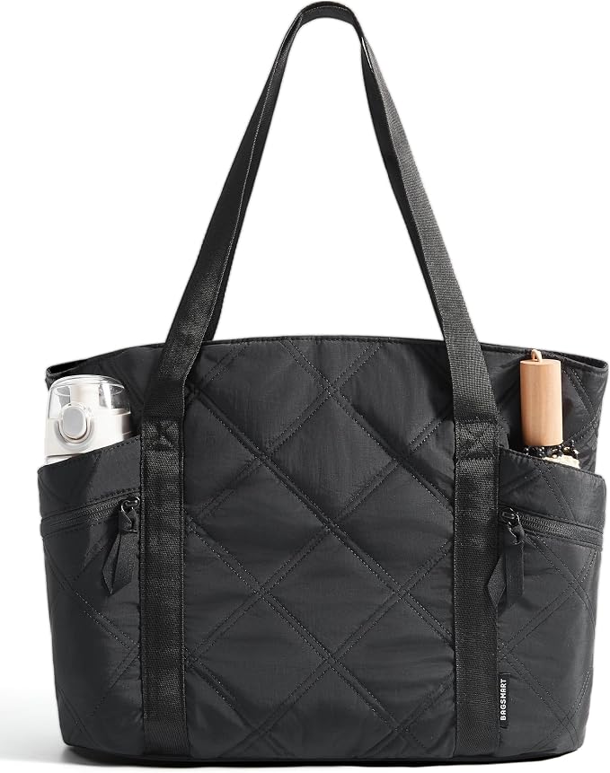 BAGSMART Crush Tote Bag for Women, 20L Puffer Work Tote with Zipper | Quilted Nurse Hospital Bag For Travel College Gym by BAGSMART
