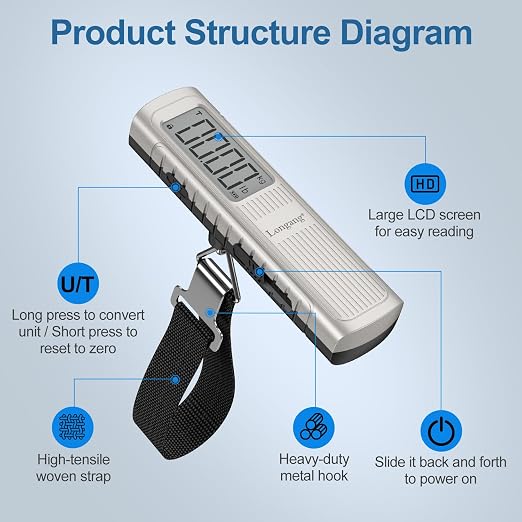 Battery-Free Digital Luggage Scale, 110lbs/50kg Portable Handheld Hanging Scale for Luggages, Suitcases, Backpacks & Bags, Easy Weighing for Travel, No Need Batteries (Champagne) - Image 5