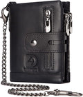 Mens Wallet with Chain Genuine Leather Purse RFID Blocking Bifold Double Zipper Coin Pocket with Anti-Theft Chain by bill+heart