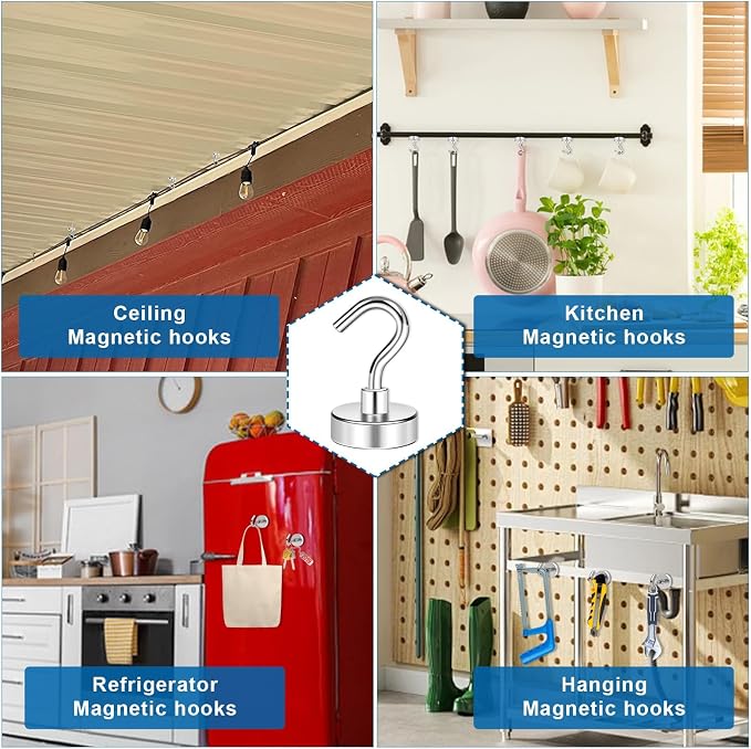 LOVIMAG Magnetic Hooks, Cruise Essentials 2026, 60 Pack-30LBS | Heavy Duty Strong Magnet Hook for Cruise Cabin, Refrigerator Fridge, Ship, Classroom, Kitchen Grills, Silver - Image 3