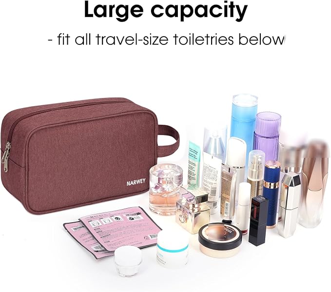 Narwey Travel Toiletry Bag for Women Traveling Dopp Kit Travel Bag for Toiletries Cosmetic Bag Makeup Bag Medicine Bag for Traveling (Jujube Red) - Image 3