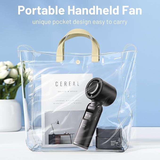 Lerat Portable Handheld Turbo Fan, 5 High-Speed Wind, Battery Operated, Up to 12H Runtime, 3 IN 1 Hand Fan with LED Display & Flashlight, Personal Cooling Fan for Travel, Outdoor, Beach Essentials - Image 7