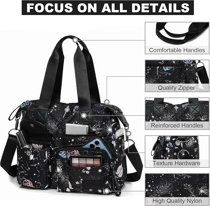 Tote Bag for Women,Multi Pockets Shoulder Handbag,Nurse Bag for Work,Large Cross body Purse,Fashion Nylon Top Handle Satchel - Image 8