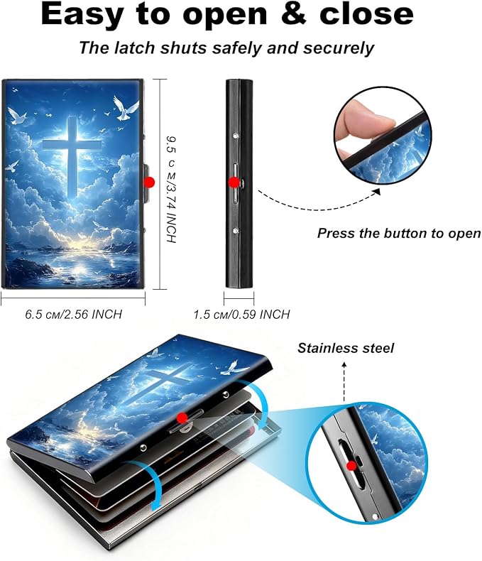 Metal Wallet,Credit Card Holder for Women,Slim RFID Blocking Credit Card Holder Thin Aluminum Wallet ID Case,6 Slot Business Mini Hard Metal Case for Women/Men,Blue Cross Pigeon - Image 5
