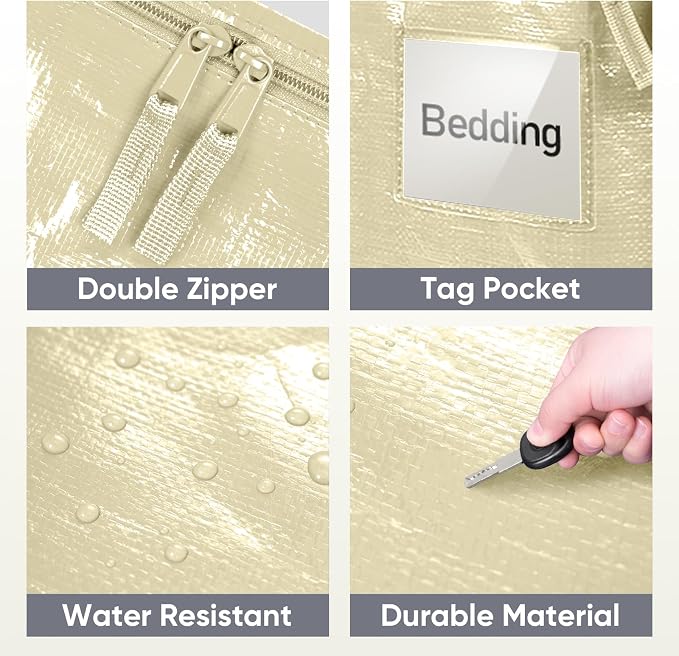 TICONN 8 Pack Extra Large Moving Bags Heavy Duty with Zippers & Carrying Handles, Durable Storage Bags Moving Boxes for Closet Organizers and Storage (8 Pack, Cream) - Image 6