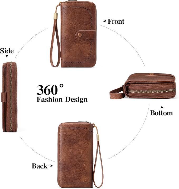 GAEKEAO Leather Credit Card Holder Wallet for Women RFID Blocking Large Capacity Bifold Zipper Card Case Organizer with Wristlet 45 Slots - Image 4