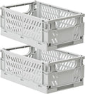 HUUSMOT 2-Pack Collapsible Plastic Storage Baskets, Grey, 9.8"x6.5"x3.8" | Pastel, Space-Saving, Collapsible Plastic Bins, Cute Mini Storage Crates, for Classroom, Kitchen, Office, Bedroom by HUUSMOT