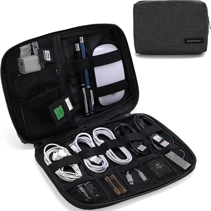 BAGSMART Travel Electronics Organizer, Phone SD Card, Men Women, Black | Travel Cord Organizer, For Travel Essentials, Cable Organizer for Phone & SD Card, For Men & Women by BAGSMART