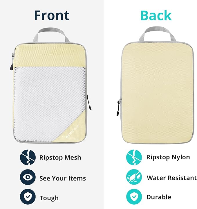 Compression Packing Cubes 6 Set, Compressible Space-Saving Packing Cubes for Travel - Compression Bags, Luggage Organizer, Travel Essentials for Women, Light Yellow - Image 5