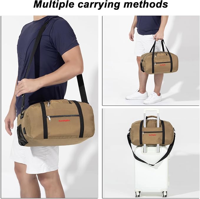 17x10x9 United Airline Personal Item Under Seat Duffel Bag With Free Pillow And USB Port (Beige) - Image 5