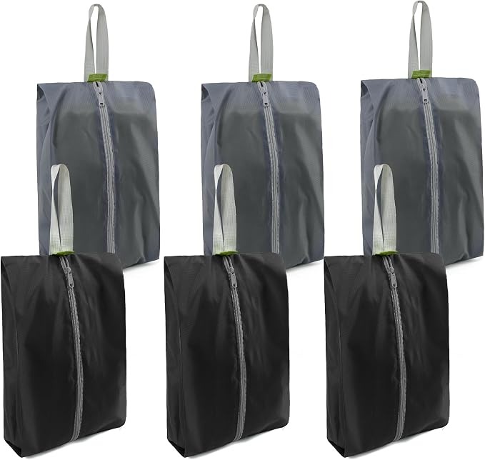 BeeGreen Black Grey Shoe Organizer Set - 6 Pack Shoe Bags For Travel with Zipper Closure and Handle,Stylish and Portable Nylon Shoe Storage for Men and Women's Travel Gifts and Home Storage by BeeGreen