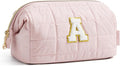 BAGSMART Birthday Gifts Personalized Initial Makeup Bag, Trendy Stuff Gifts for Women Bridesmaid Graduation, Puffy Padded Make Up Bags for Women, Wide-open Toiletry Bag, Pink A by BAGSMART