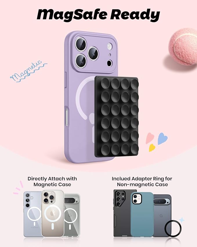 amBand Magnetic Sticky Phone Suction Grip for MagSafe, Removable for Wireless Charging, Durable Magnet Silicone Portable Mount Stand for iPhone 12 13 14 15 16 17 Series, Hands-Free Video/Selfie, Black - Image 2