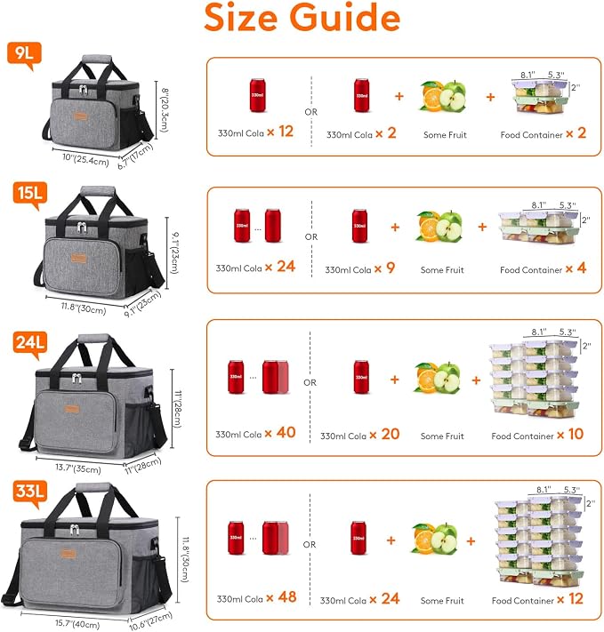 Lifewit Medium Lunch Bag Insulated Lunch Box Soft Cooler Cooling Tote for Adult Men Women, Gray 48-Can (33L) - Image 7