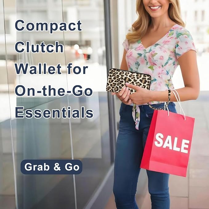 RFID Blocking Cellphone Wallet for Women with Removable Strap, Double Zipper Wristlet Bag Large Capacity, Passport Travel Clutch Purse, Leopard - Image 7