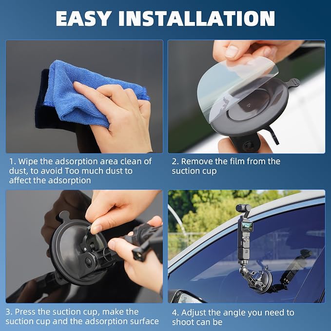 BRDRC Pocket 3 4 Suction Cup Mount, for Xtra Muse Car Windshield Window Dash Holder Kit with Expansion Adapter for Insta360 X4 X5 Go 3S for GoPro Max Hero Pocket 3 4 Action 6 5 Pro Nano Accessories - Image 7