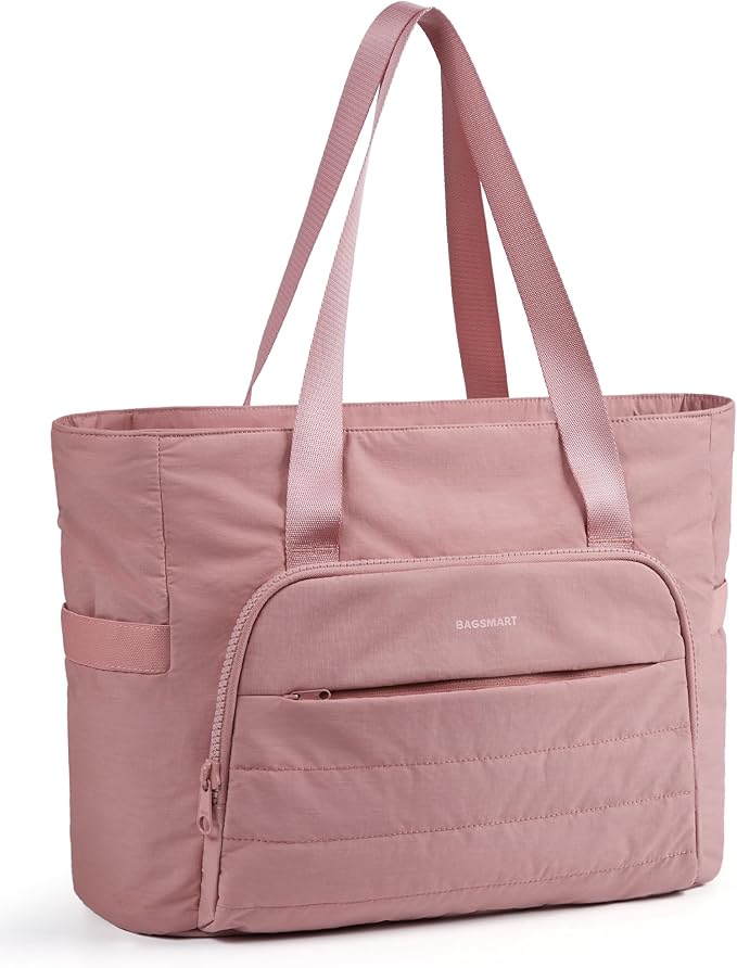 BAGSMART Tote Bag for Women, Lightweight Tote Bag with Yoga Mat Strap, Quilted Shoulder Bag Handbag for Daily, Work, Gym by BAGSMART