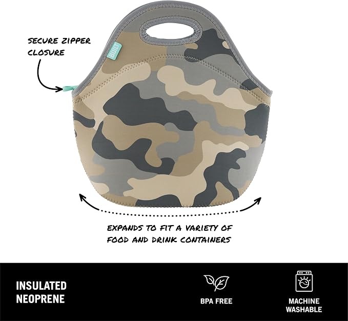 Built Gourmet Getaway Neoprene Lunch Bag - Grey Camo | Insulated Neoprene Lunch Tote with Zipper, BPA-Free, Water & Stain Resistant, Machine Washable for Work, School & Travel - Image 3