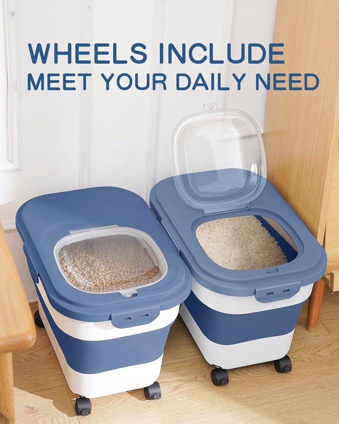 20-30 Lbs Rice Storage Container,Collapsible Food Storage Container | Flour Storage Container with Wheels Airtight Locking Lid,Rice Container Double Seal,Keep Fresh for Pet Food,Rice,Flour - Image 5