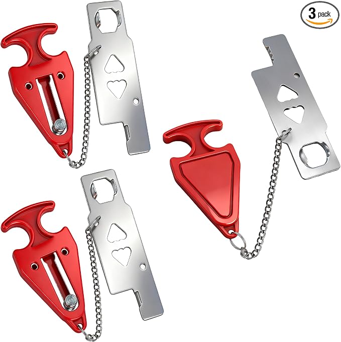 Portable Door Lock, Travel Door Lock for Hotel, Apartment, Dorm & Home – Extra Security Door Stoppers, Hotel Safety Devices for Travel Privacy Protection 3PK Red by Ouffun