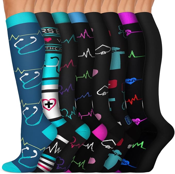 Copper Compression Socks 15-20 mmHg for Men & Women 8 Pairs – Circulation Support for Nurses, Travel, Running, Hiking, Soccer by Iseasoo