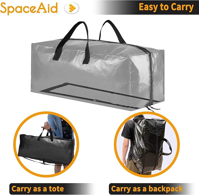 SpaceAid Heavy Duty Moving Bags, Extra Large Storage Totes W/Backpack Straps Strong Handles & Zippers, Alternative to Moving Boxes, Packing & Moving Supplies, Black (6 Pack) - Image 5