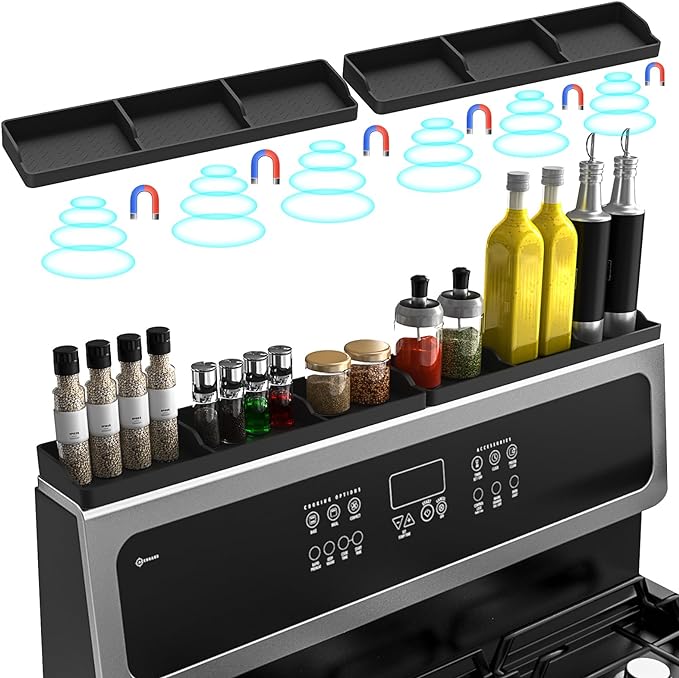 Foeacry Magnetic Stove Top Shelf 30"/15", 2-Piece Silicone Over the Stove Shelf Spice Rack & Spice Organizer — Heat Resistant, No Drill Kitchen Storage Organizer for Gas & Electric Stoves by Foeacry