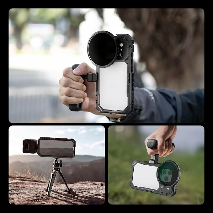 NEEWER Phone Cage Compatible with iPhone 17 Pro Max, Quick Release Video Rig Stabilizer Accessories with 67mm Filter Ring, 17mm Lens Backplate, T Mount Adapter, 4X Camera Control Cap, PA144 (Black) - Image 7