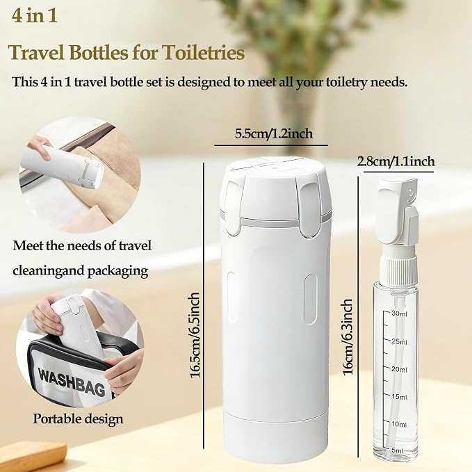 4-in-1 Travel Dispenser Bottle, Travel Toiletry Containers, 30mL Bottles | 4 Refillable Travel Size Containers, Leakproof Pump Bottles for Shampoo, Lotion and Conditioner, TSA Travel Essentials - Image 7
