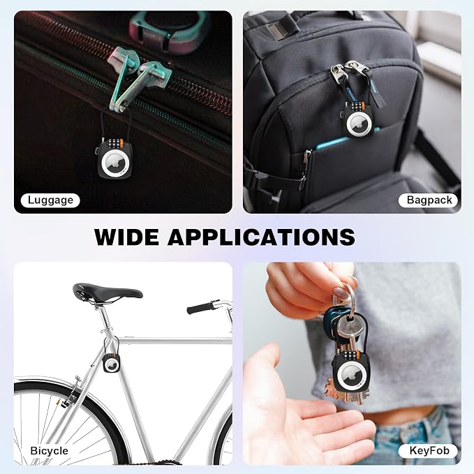 Airtag Keychain Holder with 3 Digit Combination Lock for Luggage, Suitcase, Backpack, Lockers, Travel Luggage Locks, Resettable Cable Lock with Zinc Alloy Body(Black) - Image 6